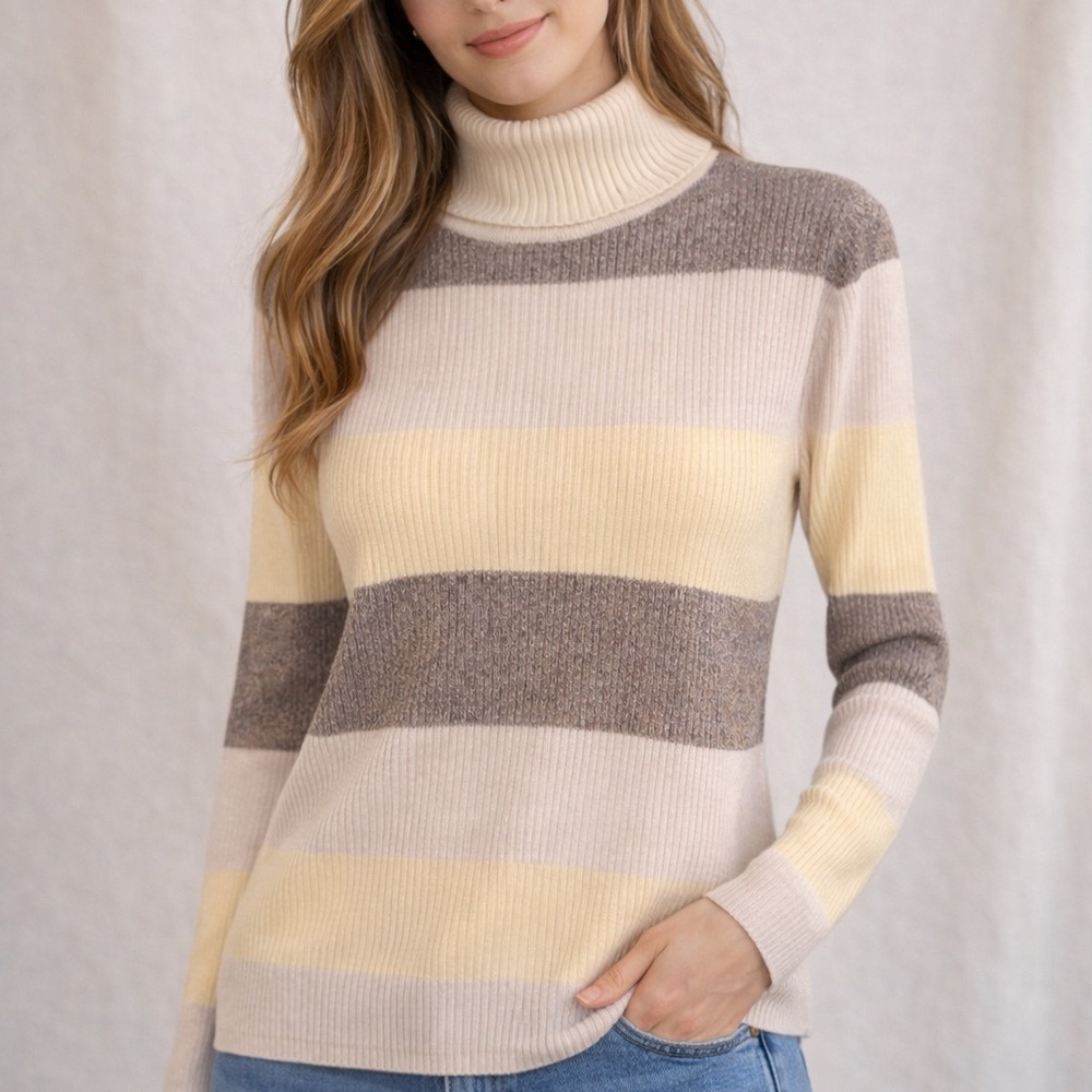 Liz & Co. Striped Turtleneck Sweater | Size XL